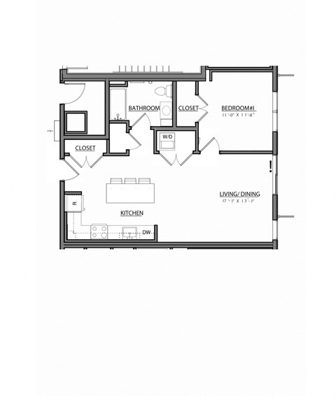 Floor plan for 1 bed, 1 bath, 750 sqft